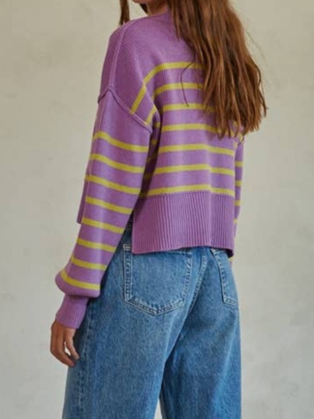 NWOT Free People Easy Street Crop Pullover Sweater Orchid Stripe Medium - Picture 2 of 5